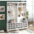 ON-TREND Modern Style Multiple Functions Hallway Coat Rack with Metal Black Hooks, Entryway Bench 60" Wide Hall Tree with Ample Storage Space and 24 Shoe Cubbies , White