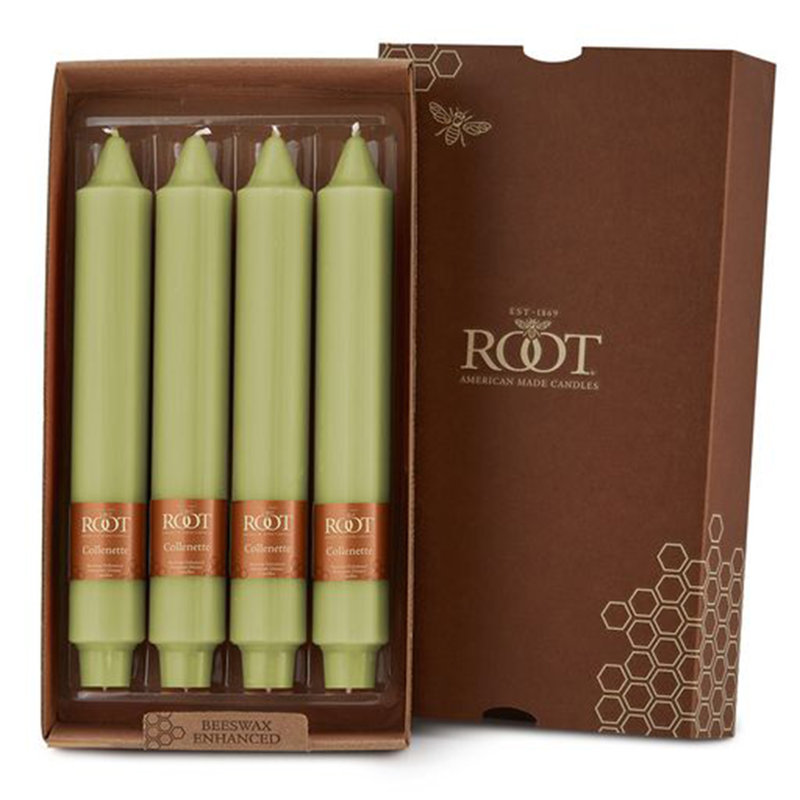 Smooth Collenette Unscented Taper Candle, 9" H x 1.25" W x 1.25" D, Willow Green