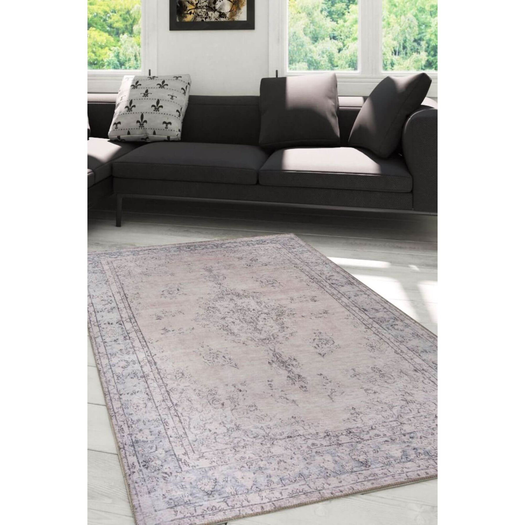 Bungalow Rose Orral Oriental Machine Woven Microfiber Area Rug in Gray ...
