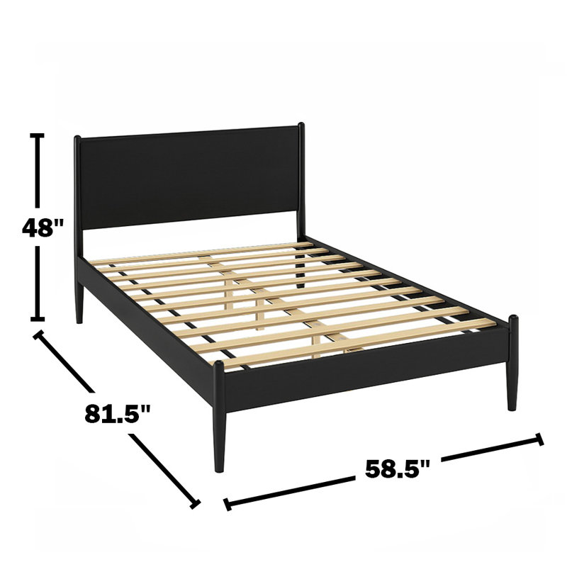 Lit plateforme Mid-Century moderne en bois avec finition noire, Noir