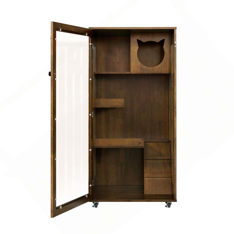 Armoire pour chat en bois d'hévéa Basia, Chêne brun