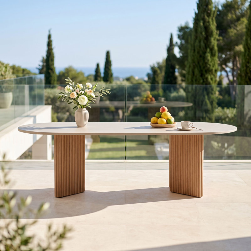 Table de salle à manger d'extérieur en eucalyptus de 106,2 pouces