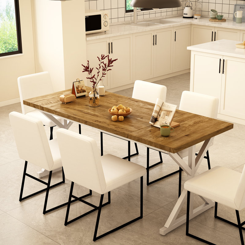 Table de salle à manger Farmhouse pour 6 personnes, table de salle à manger rectangulaire en bois de 70,87 pouces, table de cuisine rustique avec pieds en métal robustes pour la salle à manger