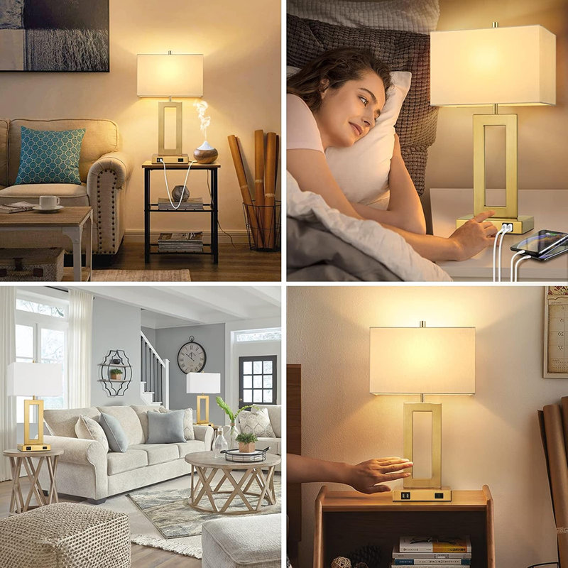 Ensemble de 2 lampes de table 22 po pour chambre à coucher, Doré, Blanc