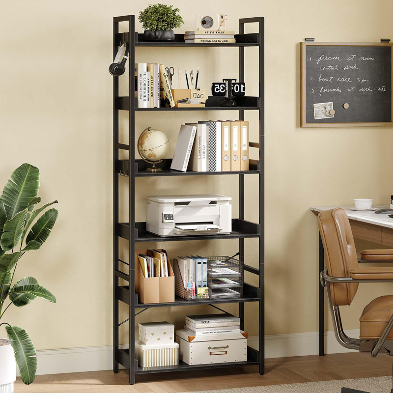 Narrow  Corner 6 Tier Bookshelf, Wooden Display Shelf, Black