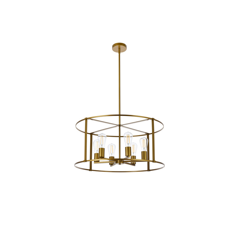 Carter-Johnson Geometric Drum Pendant, Brass, 6 Lights, 12" H x 26" W x 26" D