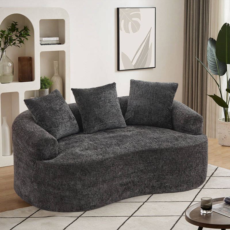 Causeuse incurvée moderne en chenille, Noir