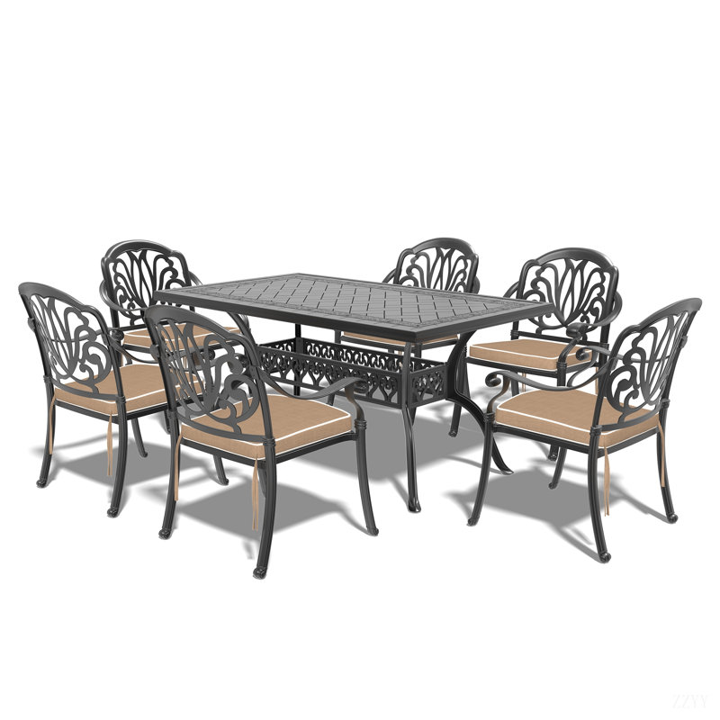Cast Aluminum Patio Furniture With Black Frame And Seat Cushions, 6