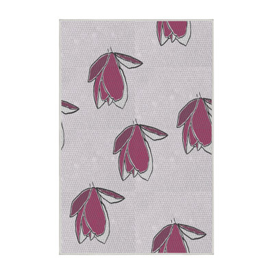 Laine tissée à la machine florale et polyester gris/rose Tapis décoratif