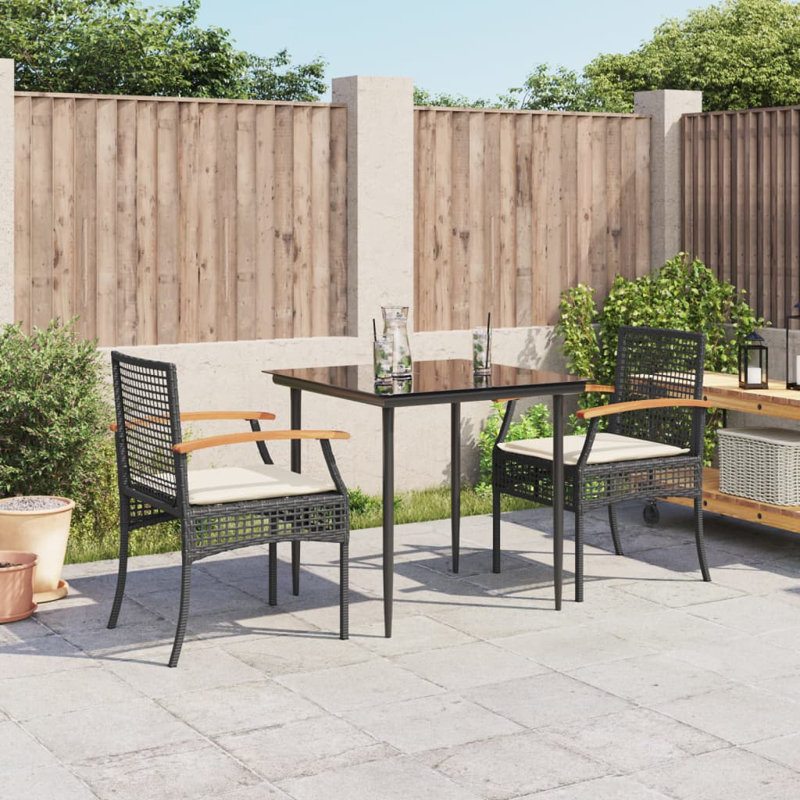 Latitude Run® 3 Piece Patio Dining Set With Cushions Gray Poly Rattan, White/Black, 2
