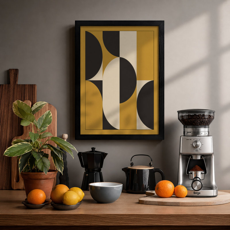 Circles And Stripes Geometric - Print, A2 - 59.4 x 42.0 cm, Black