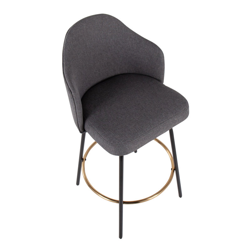 Arabelle Swivel Upholstered Counter Stool, Gray, Counter Stool (26" Seat Height), Gold/Black