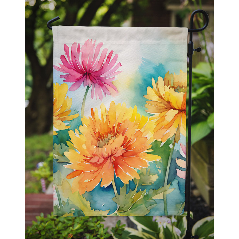 Chrysanthèmes dans un drapeau de jardin aquarelle