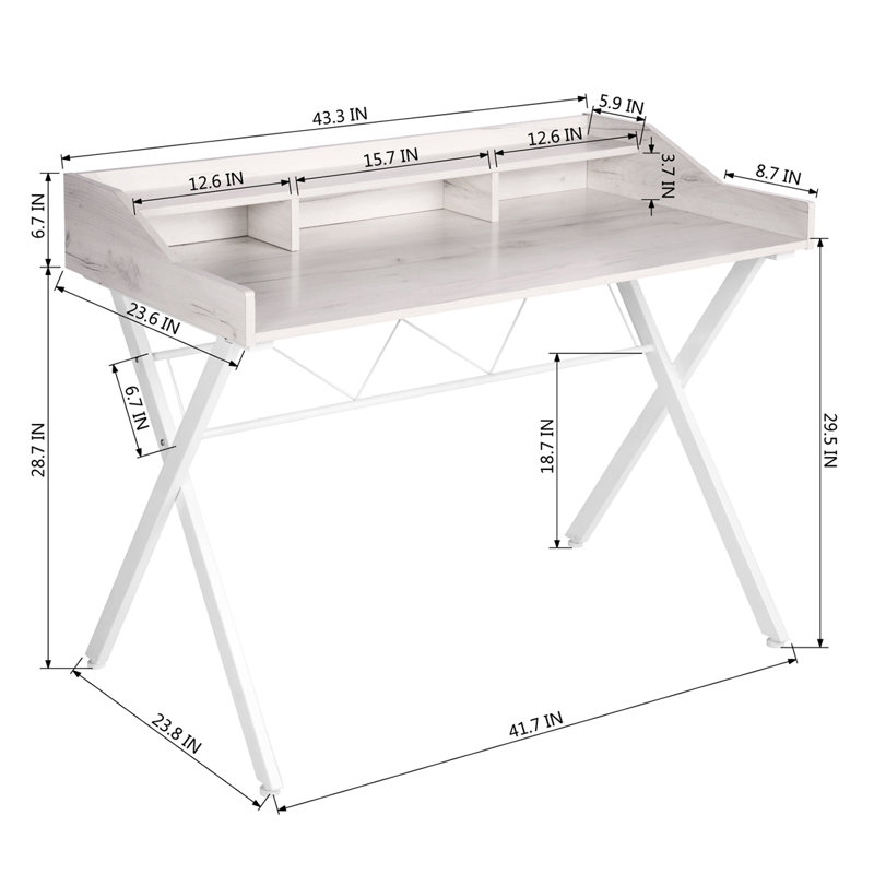 Bureau d'écriture avec tréteaux Kiefer, Blanc / blanc