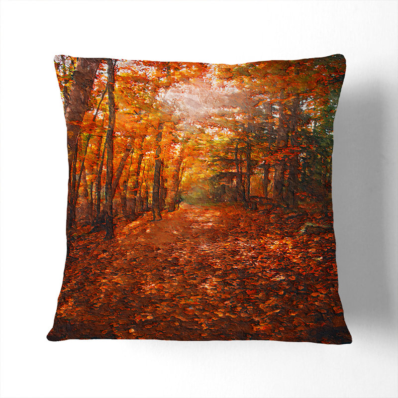 Autumn Forest Pathway In Abstract Square Throw Cushion, 40 x 40 cm