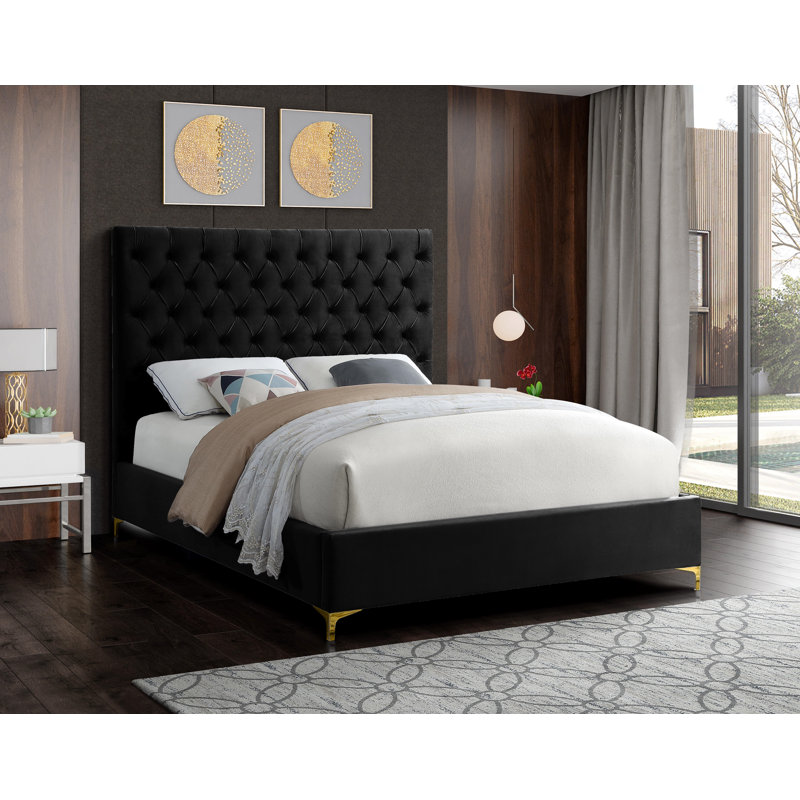 Cruz Upholstered Platform Bed, Black Velvet, King