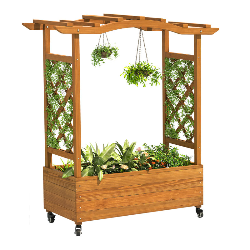 Lit de jardin surélevé avec treillis et roues verrouillables Winston Porter, Brun