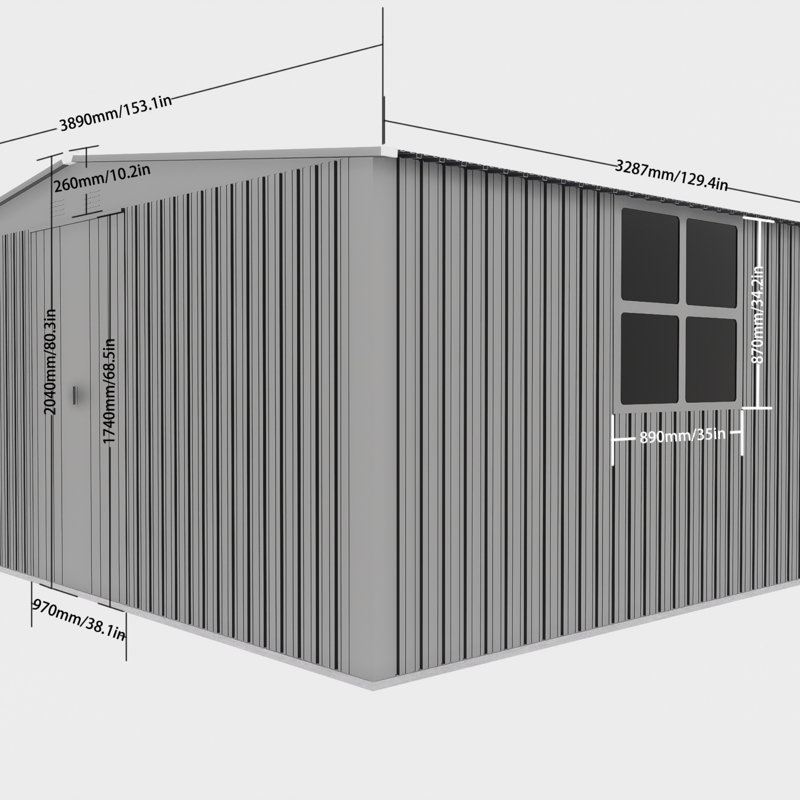 New Outdoor Storage Shed Has Two Functions: Metal Shed And Firewood Shed 13 Ft×11 Ft, Gray