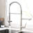 Modern Kitchen Faucet With Pull Down Spring Spout And Ceramic Core In Brushed Nickel Plating Heavy Duty Sink 360 Degree Rotation Pre-Rinse Spray Head