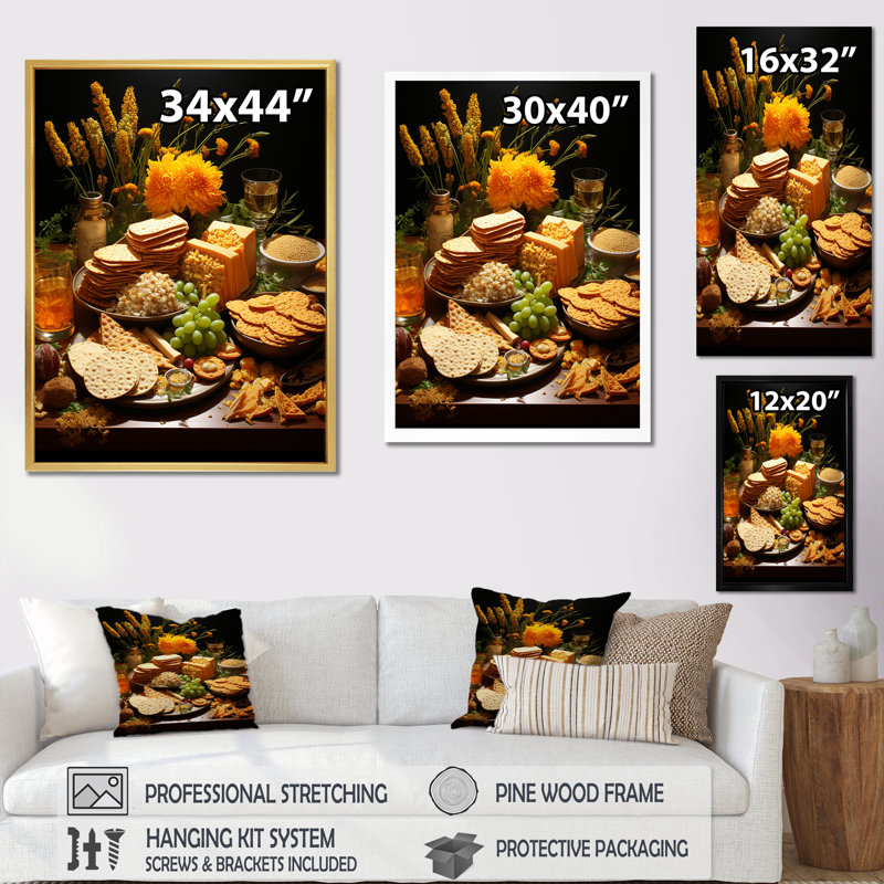 «Judais Matzah Passover Feast I», reproduction sur toile, Cadre doré simple, H 32 po x l 16 po x P 1 po