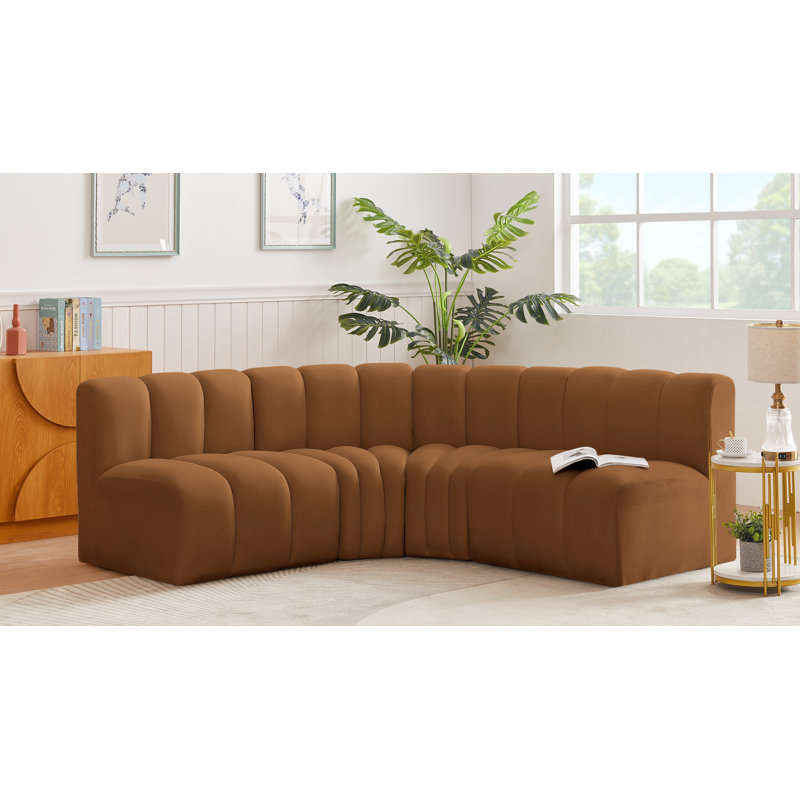 Hirah Upholstered Curved Sectional Reversible, Saddle Velvet