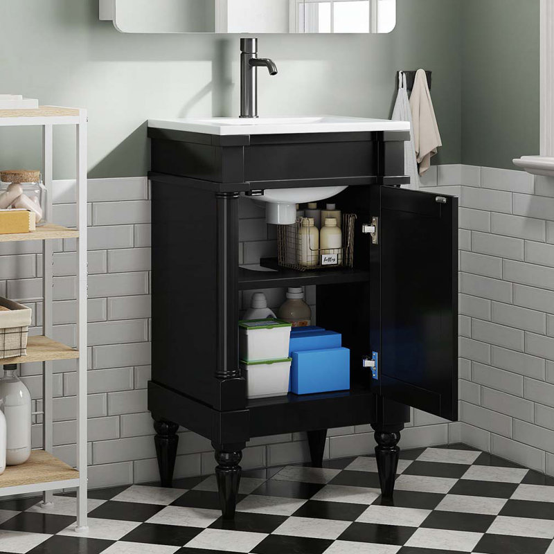 Meuble-lavabo de salle de bain avec lavabo en céramique, Noir