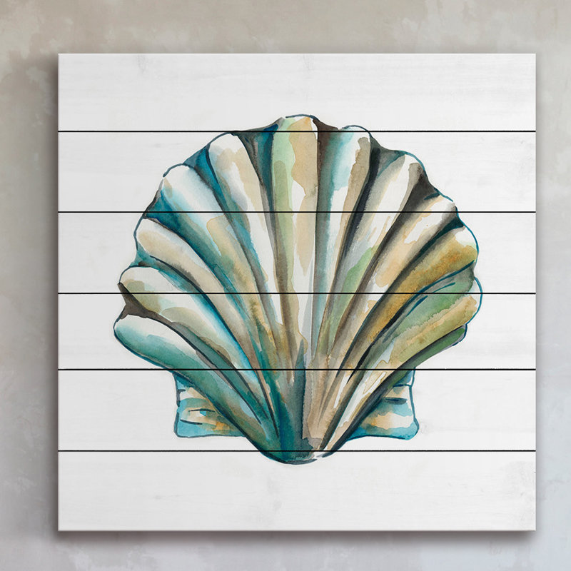 « aquarelle shells vi », reproduction d’art sur bois blanc, H 24 po x l 24 po x P 1,5 po