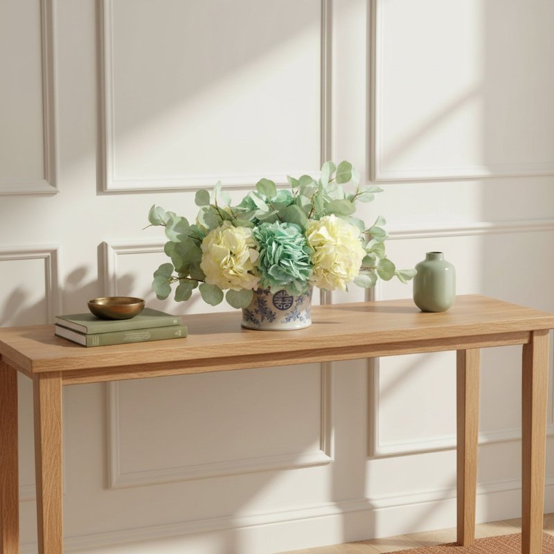 Hydrangeas and Eucalyptus in Decorative Vase