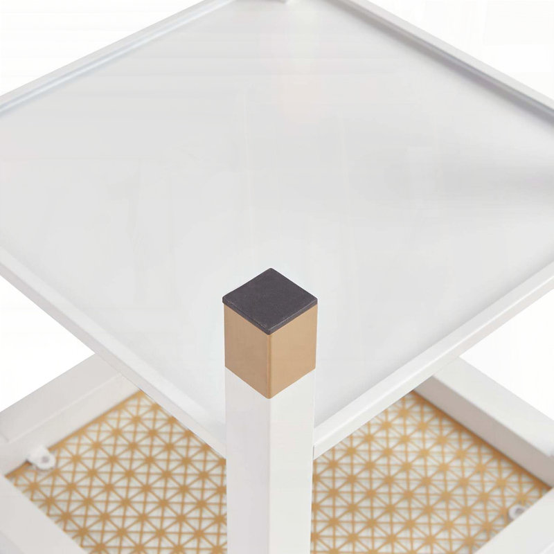 Table de bout en verre avec tablette - carré moderne 2 niveaux blanc, White/Gold