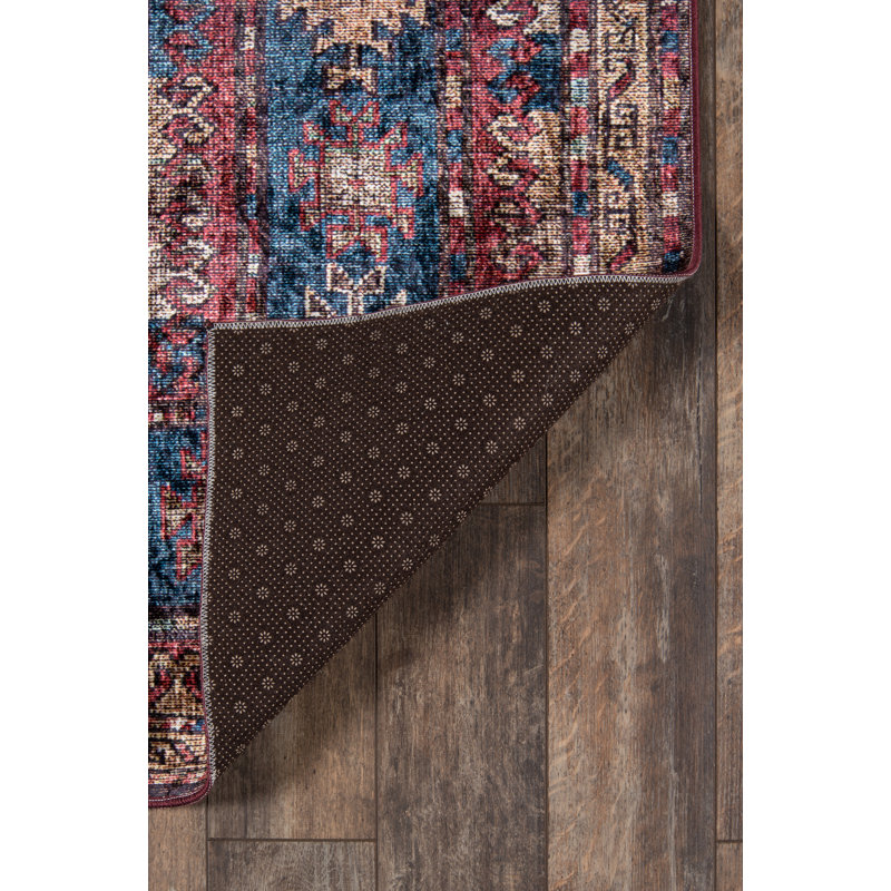 Tapis oriental bourgogne / bleu / doré tissé à la machine Katherine, Rectangulaire 8 pi x 10 pi