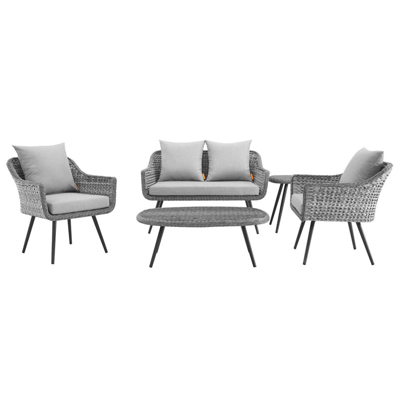 Ensemble de canapé modulaire d'extérieur en rotin 5 pièces Endeavor