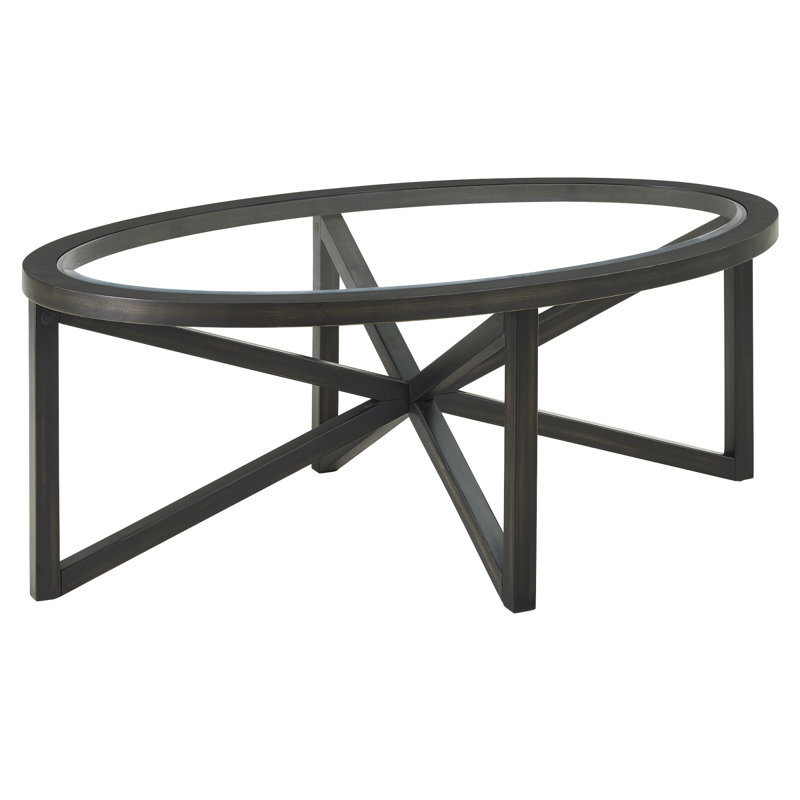 Table basse moderne simple en verre, table basse en verre trempé et base en bois massif, Noir