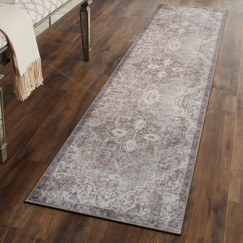Savina Beige Persian-Inspired Machine Washable Area Rug With Non-Slip Backing, Runner 2'6" x 6'