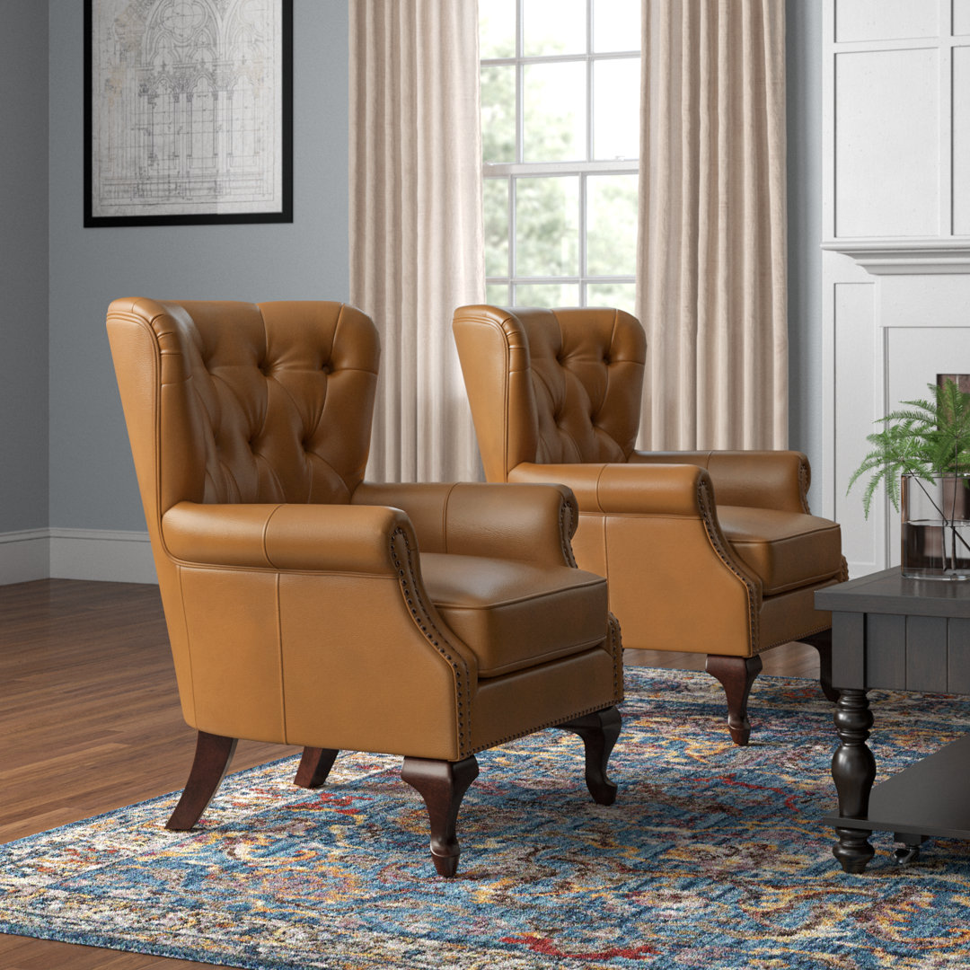 Ansumana 31.5" W Genuine Leather Club Chair with Wing Back (Set of 2) (Set of 2) Lark Manor™ Upholstery 