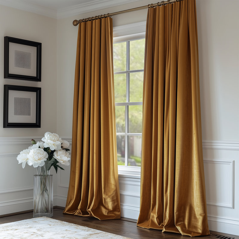 Rideau en velours uni pour le salon, L 52 po x L 84 po, Gold Brown