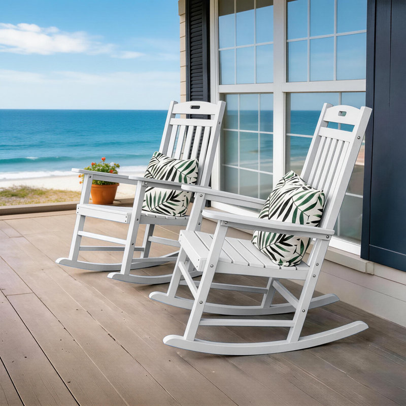 Outdoor Adirondack Rocking Chair HIPS All Weather Plastic Patio Chair Rocker（Set Of 2）, White