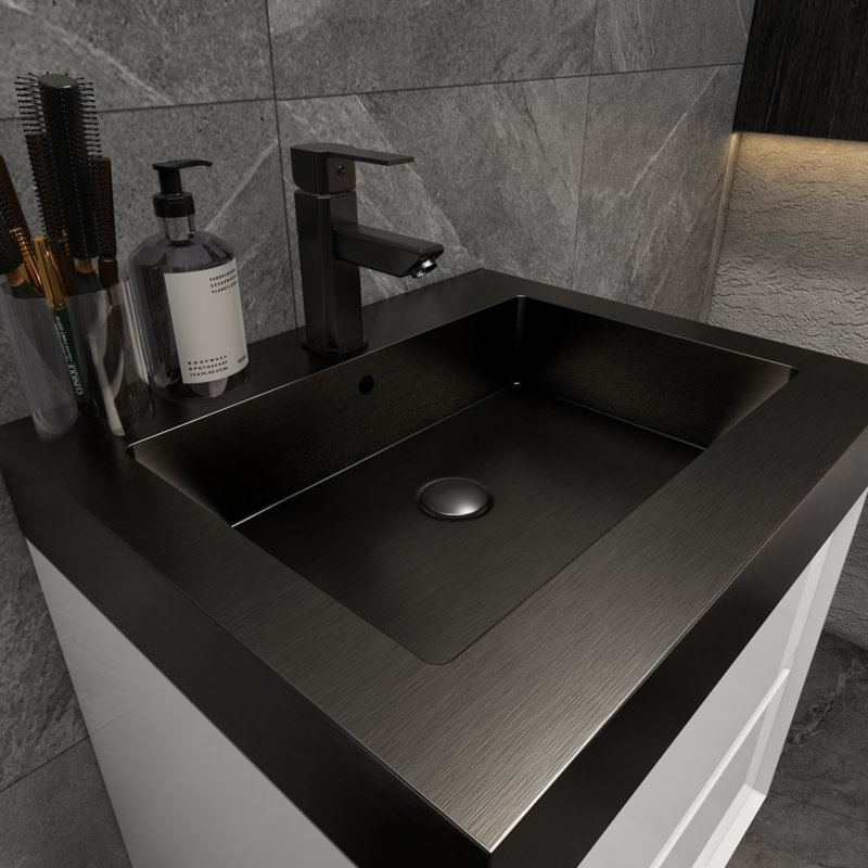 Golitz 23.5'' Single Bathroom Vanity with Stainless Steel Top, Glossy White