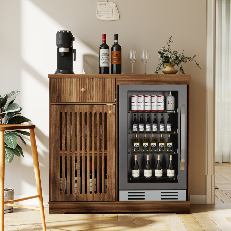 Armoire à café avec mini espace réfrigérateur, armoire à vin cannelée avec plateau l 39,37 po x P 20,9 po, pour la cuisine et la salle à manger