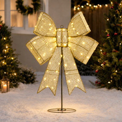Décoration de Noël 44 po 2 en 1 avec 8 modes d'éclairage, minuterie et lumières DEL pour l'extérieur et l'intérieur, or