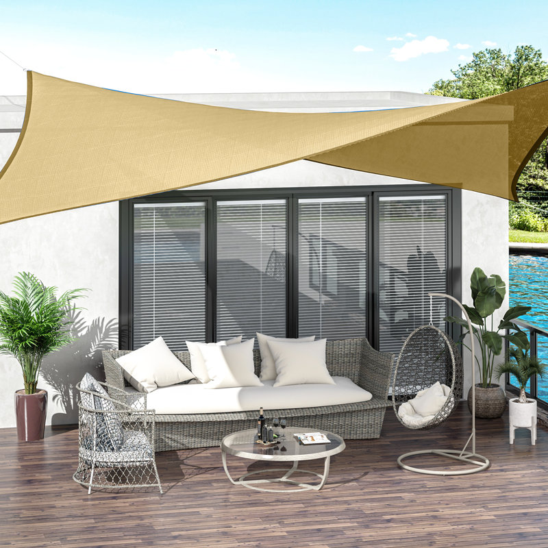 13' X 20' Sun Shade Canopy, Sand, -Blocking, For Backyard And Playing Area With Rope Sail Canopy 20', -Blocking Function, Pool Deck
