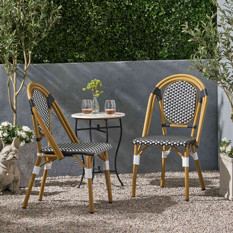 Chaises d'extérieur en polyuréthane et aluminium pour l'extérieur, ensemble de 2, Blanc/Noir