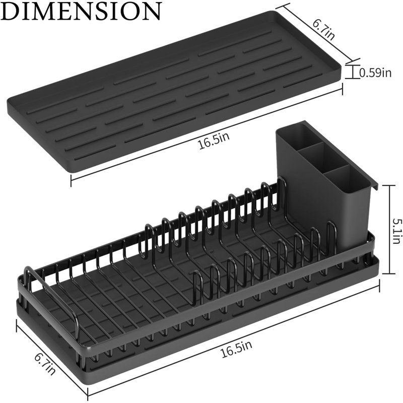 Séchoir à vaisselle compact avec tapis en silicone et porte-ustensiles, conception peu encombrante pour les petites cuisines