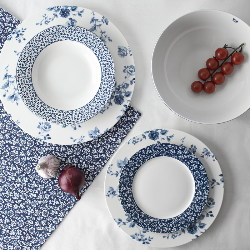 Porcelain Blue and White Floral Salad/Dessert Plates Set of 4