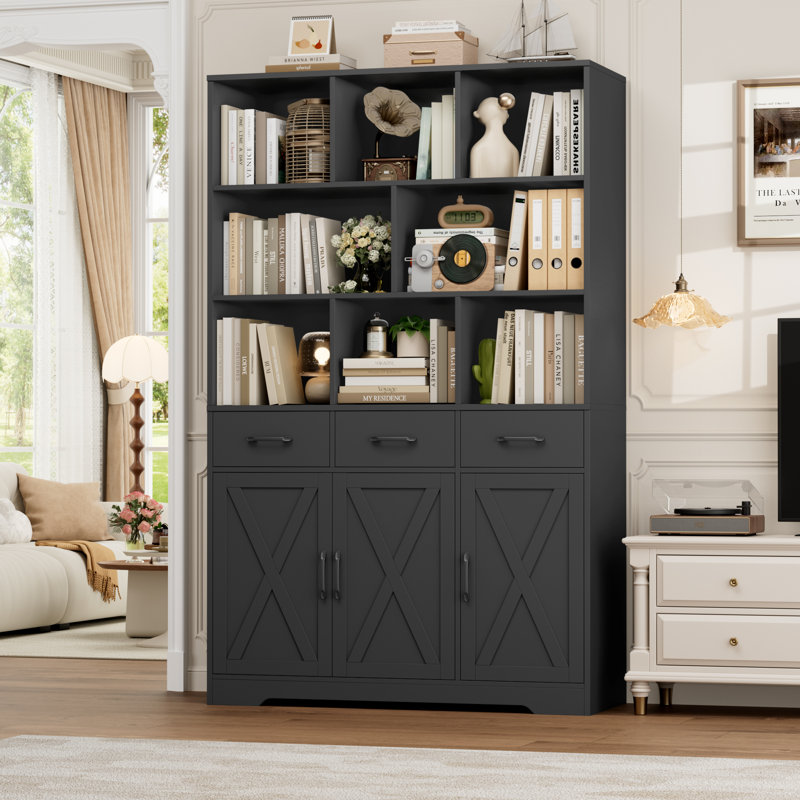 70.9" H 8-Cube Bookcase with 3 Drawers & Adjustable Shelf, Black