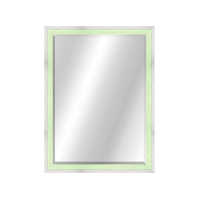 Country Colors II Solid Wood Rectangle Wall Mirror, 32.5" x 26.5", White/Mint
