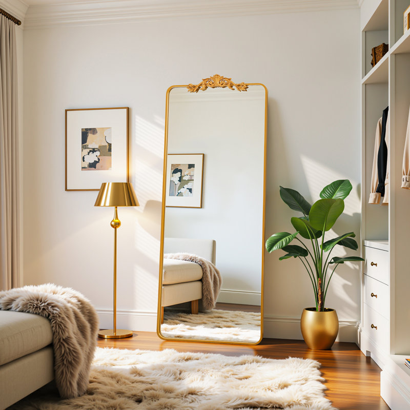 Retro engraved full-length mirror, 58"×18", Gold