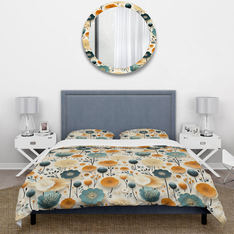 Ensemble de housse de couette Vintage Mod Florals II - Midcentury, Housse de couette pour grand lit et 2 taies décor