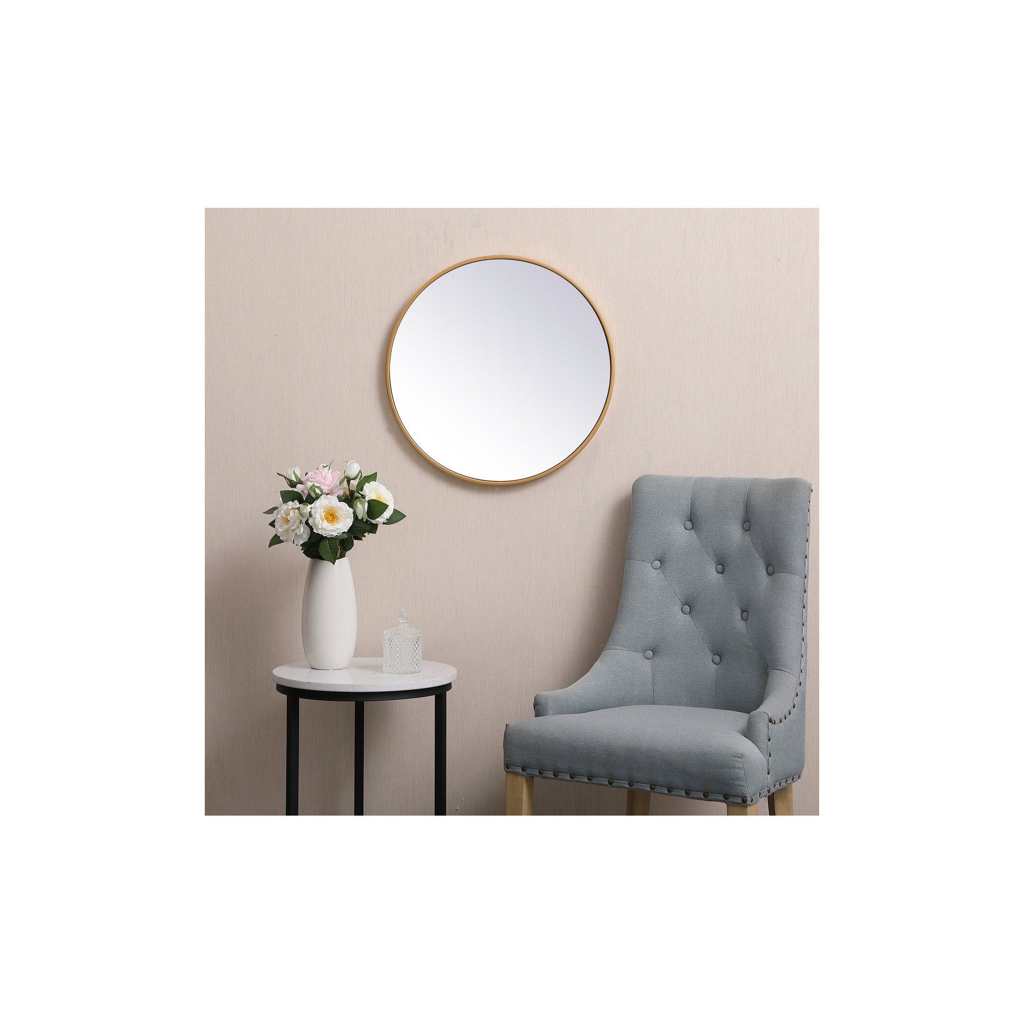 Sabine Metal Round Wall Mirror, 39" x 39", Brass