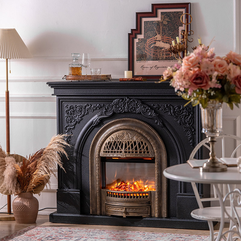 French retro fake flame birdcage heating fireplace, Brown
