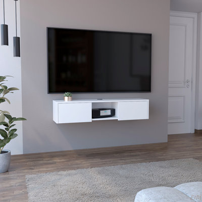 Floating TV Stand, Sleek Wall-Mounted Console With 2-Doors (TV Stand)